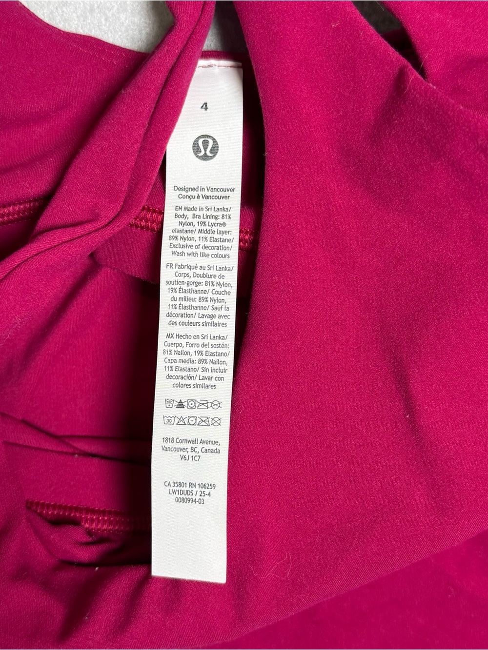 Lululemon Athletica Sports Bra Size 4 Pink Magenta Pullover Lightweight Yoga EUC - Picture 4 of 4